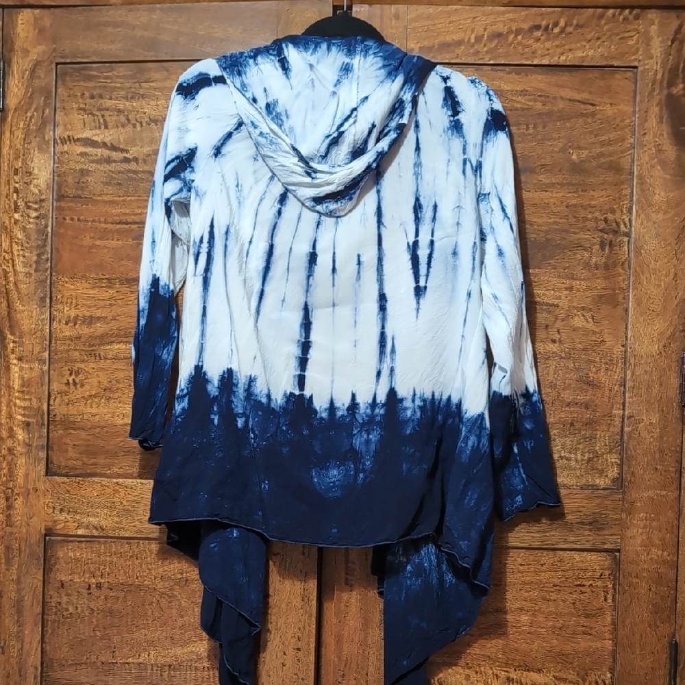 Blue and White Women's Hooded Cover/ Tunic - Picture 3 of 6